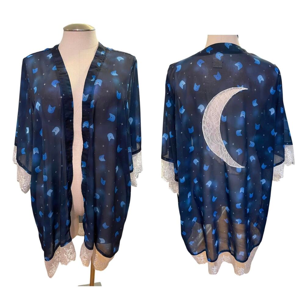 Torrid Sailor Moon Luna‎ Cat Moon Open Front Anime Sheer Kimono Punk Gothic 2X